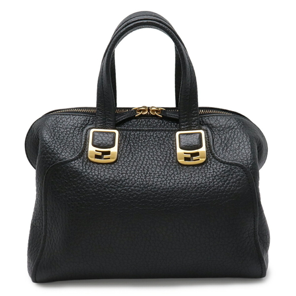 FENDI Chameleon Handbag Tote Bag Leather Black 8BL114 Shoulder